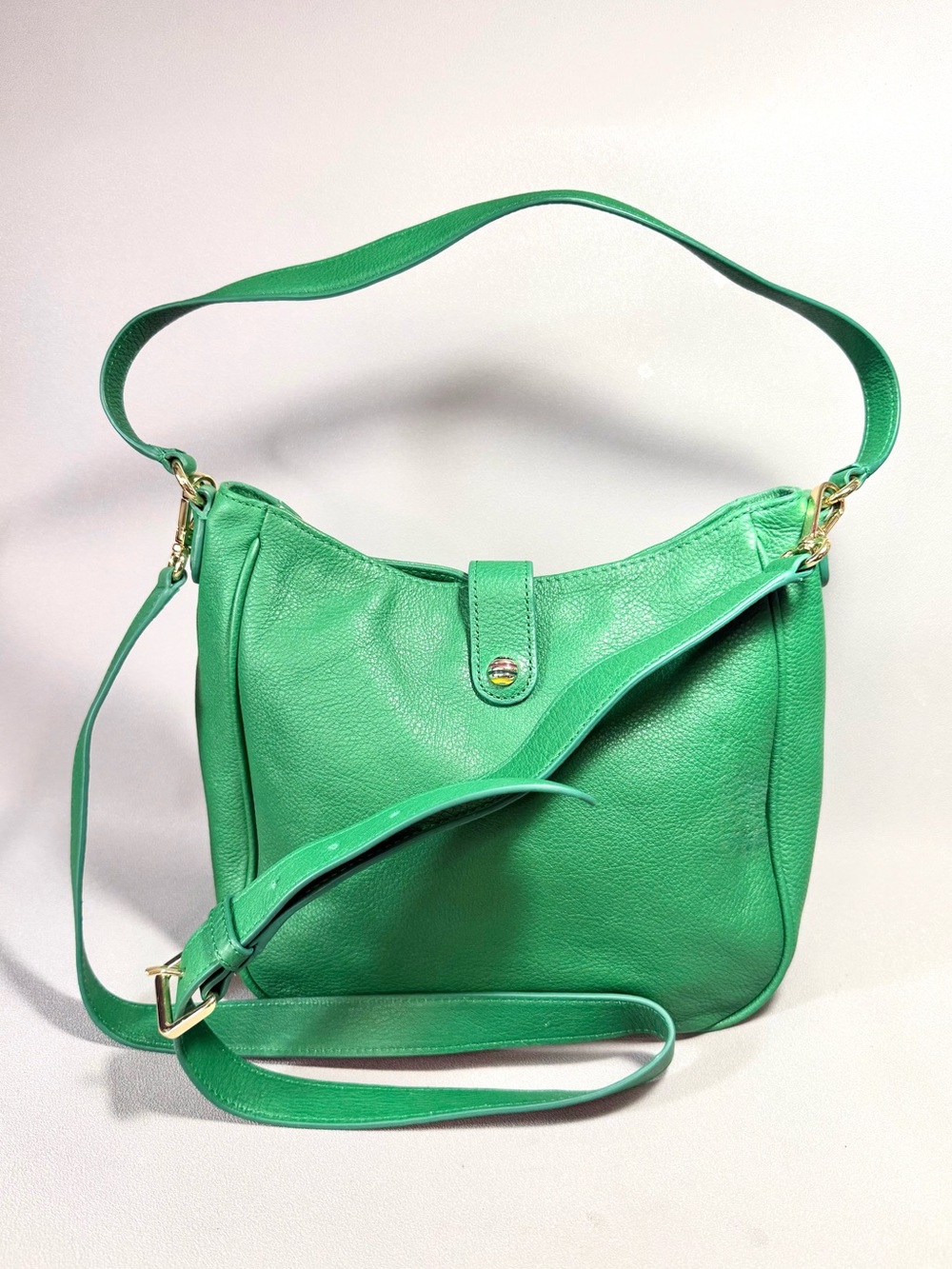 TALBOTS Green Soft Pebbled Leather Crossbody Hobo Bag